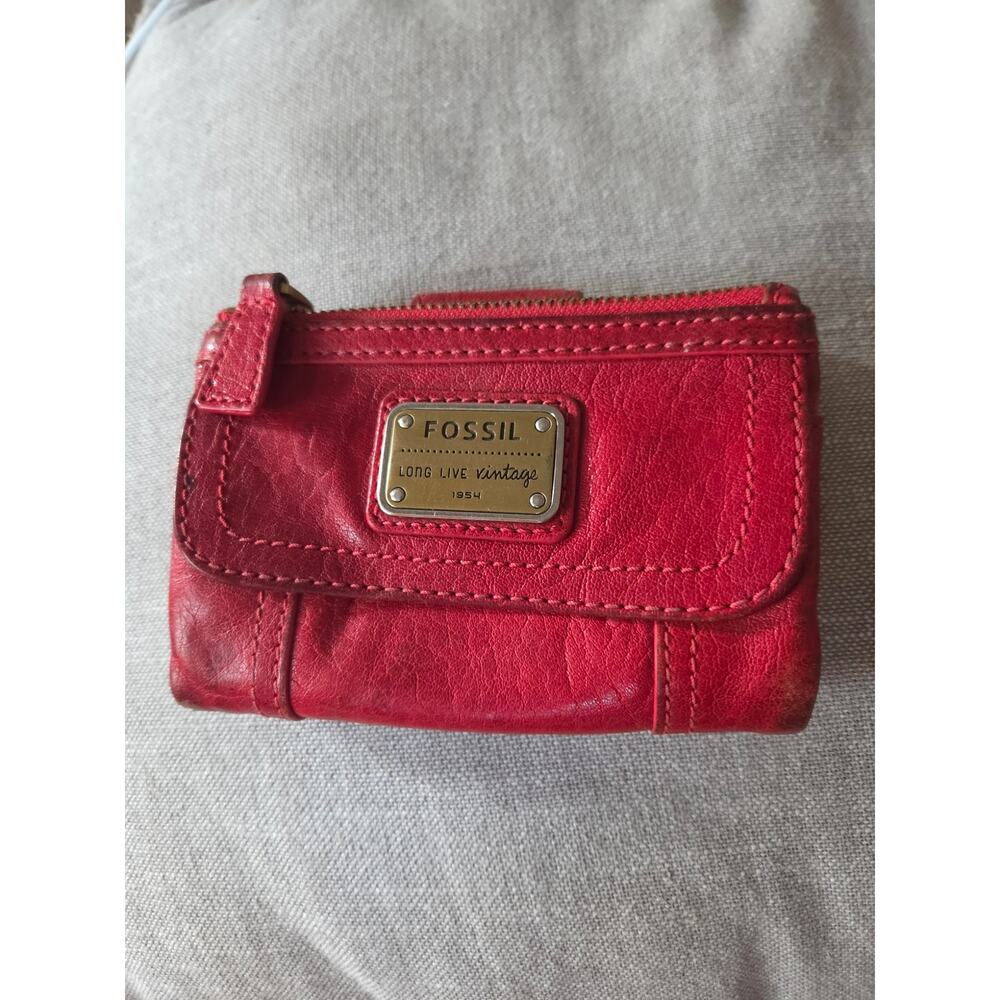 Vintage Fossil Emory Red Lamb Leather Wallet Clutch Super Soft Brass Hardware!